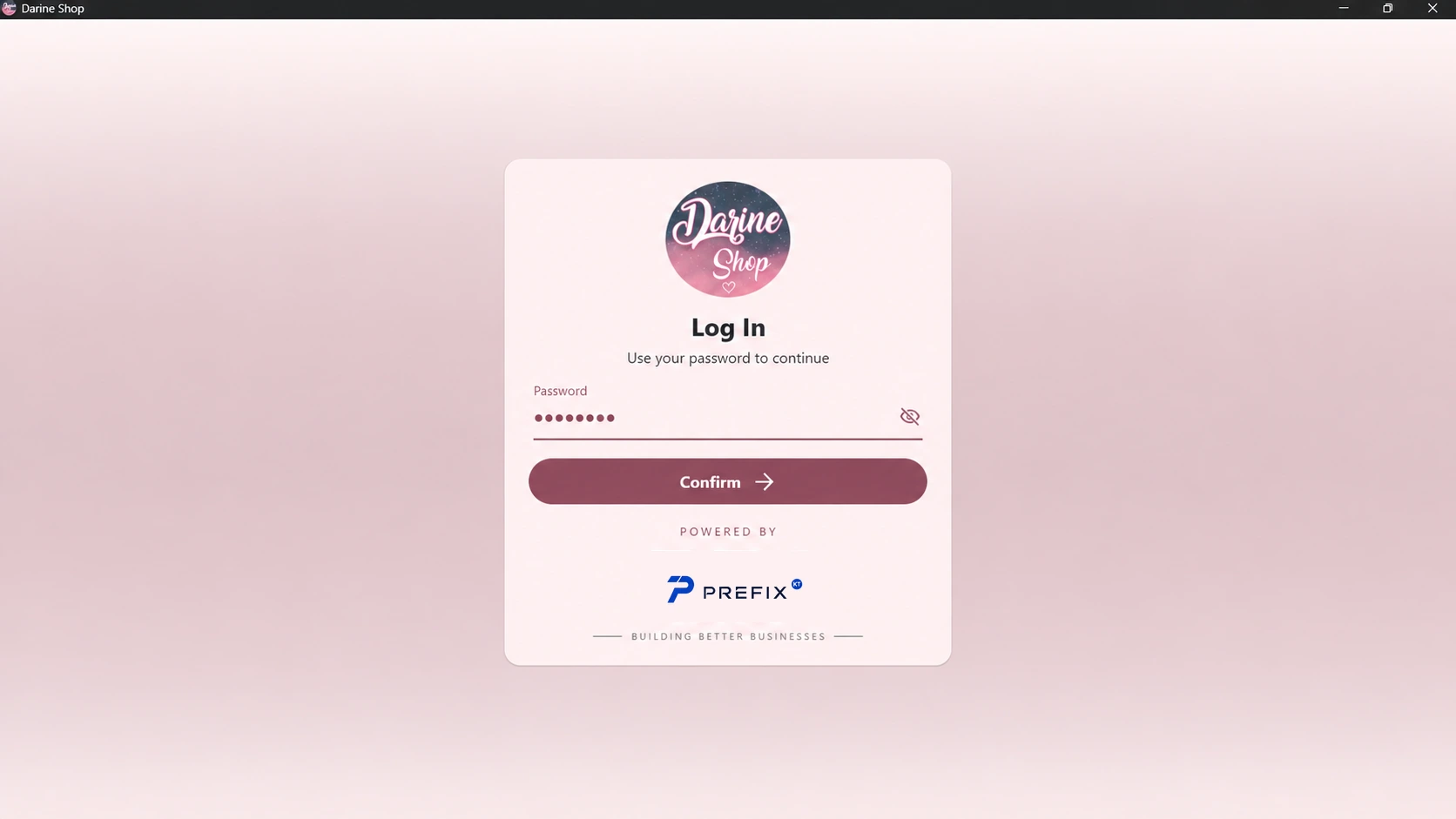 Darine Shop login screen