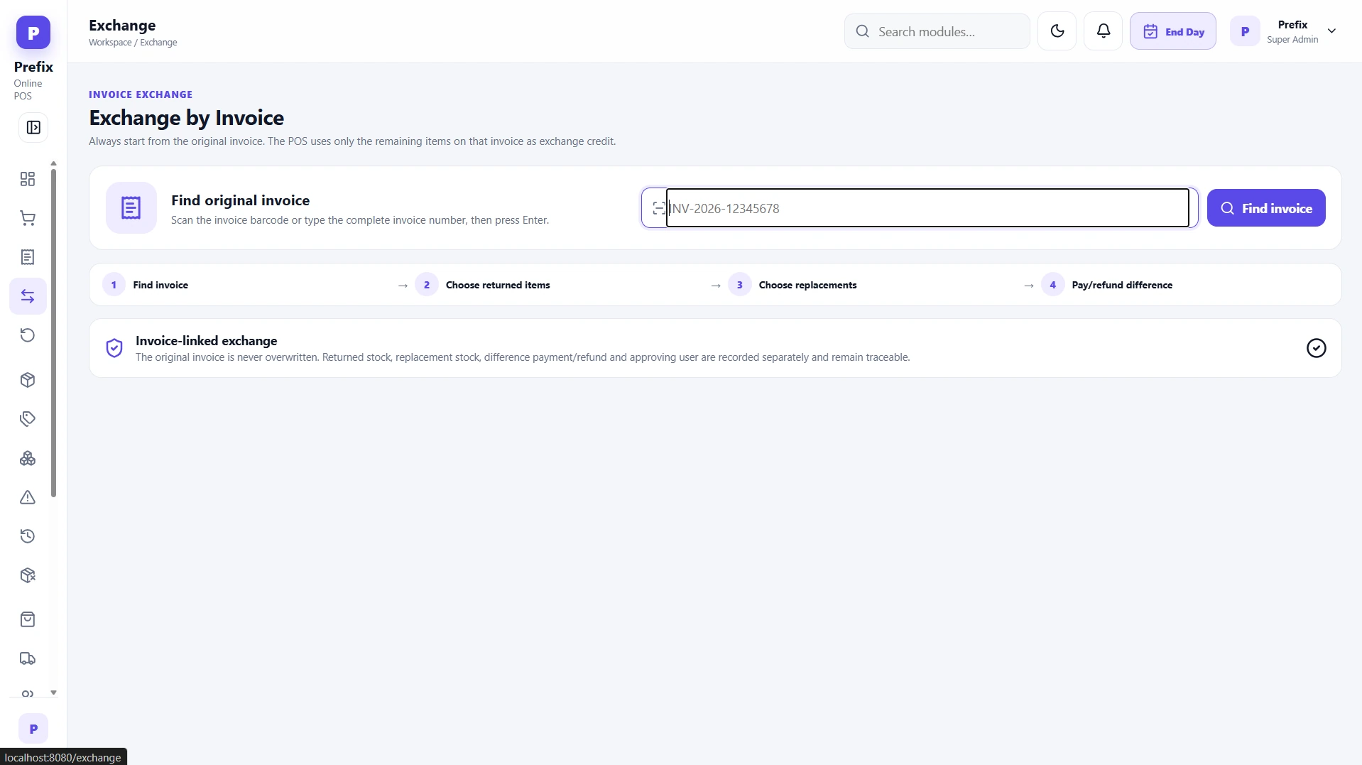 Premium POS System exchange by invoice workflow