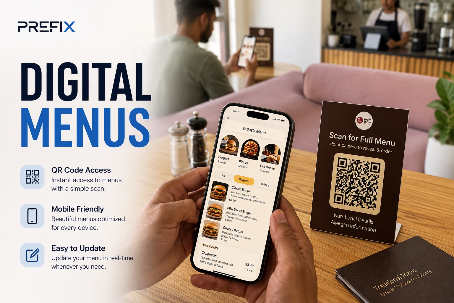 Digital menu displayed in a restaurant